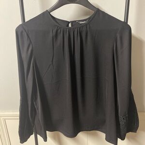 Express Black Bell Sleeve Blouse with Relaxed Pleats